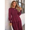 imagePRETTYGARDEN Womens Fall Spring Midi Dress Long Sleeve Floral Smocked Elegant Wedding Guest Long Flowy Dresses with PocketsWine Red