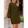 imagePRETTYGARDEN Womens Winter Pullover Sweaters Long Lantern Sleeve Crewneck Chunky Knit Slouchy Oversized Sweater DressArmy Green