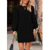 imagePRETTYGARDEN Womens Winter Pullover Sweaters Long Lantern Sleeve Crewneck Chunky Knit Slouchy Oversized Sweater DressBlack