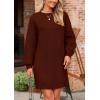 imagePRETTYGARDEN Womens Winter Pullover Sweaters Long Lantern Sleeve Crewneck Chunky Knit Slouchy Oversized Sweater DressCoffee