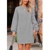 imagePRETTYGARDEN Womens Winter Pullover Sweaters Long Lantern Sleeve Crewneck Chunky Knit Slouchy Oversized Sweater DressGrey