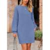 imagePRETTYGARDEN Womens Winter Pullover Sweaters Long Lantern Sleeve Crewneck Chunky Knit Slouchy Oversized Sweater DressMist Blue