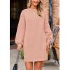 imagePRETTYGARDEN Womens Winter Pullover Sweaters Long Lantern Sleeve Crewneck Chunky Knit Slouchy Oversized Sweater DressPink