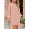 imagePRETTYGARDEN Womens Winter Pullover Sweaters Long Lantern Sleeve Crewneck Chunky Knit Slouchy Oversized Sweater DressPink