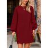 imagePRETTYGARDEN Womens Winter Pullover Sweaters Long Lantern Sleeve Crewneck Chunky Knit Slouchy Oversized Sweater DressWine Red