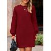 imagePRETTYGARDEN Womens Winter Pullover Sweaters Long Lantern Sleeve Crewneck Chunky Knit Slouchy Oversized Sweater DressWine Red