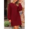 imagePRETTYGARDEN Womens Winter Pullover Sweaters Long Lantern Sleeve Crewneck Chunky Knit Slouchy Oversized Sweater DressWine Red