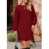 imagePRETTYGARDEN Womens Winter Pullover Sweaters Long Lantern Sleeve Crewneck Chunky Knit Slouchy Oversized Sweater DressWine Red