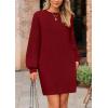 imagePRETTYGARDEN Womens Winter Pullover Sweaters Long Lantern Sleeve Crewneck Chunky Knit Slouchy Oversized Sweater DressWine Red