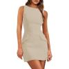 imagePRETTYGARDEN Womens 2025 Formal Sleeveless Summer Dresses Boat Neck Zipper Bodycon A Line Business Work Mini DressLight Khaki