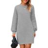 imagePRETTYGARDEN Womens Winter Pullover Sweaters Long Lantern Sleeve Crewneck Chunky Knit Slouchy Oversized Sweater DressGrey