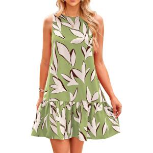 imagePRETTYGARDEN Womens 2025 Summer Boho Floral Mini Dress Sleeveless Backless Short Wedding Guest Beach Vacation SundressesFloral Grass Green Beige