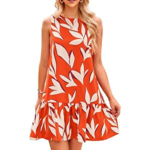 imagePRETTYGARDEN Womens 2025 Summer Boho Floral Mini Dress Sleeveless Backless Short Wedding Guest Beach Vacation SundressesFloral Orange Beige