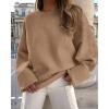 imagePRETTYGARDEN Womens Fall Oversized Sweaters Casual Crewneck Pullover Long Sleeve Fuzzy Chunky Knit Tops BlouseKhaki