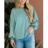 imagePRETTYGARDEN Womens Long Sleeve Tee Shirts Spring Fall Trendy Clothes Casual Loose Crewneck Ribbed Blouse Tunic TopsBean Green
