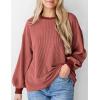 imagePRETTYGARDEN Womens Long Sleeve Tee Shirts Spring Fall Trendy Clothes Casual Loose Crewneck Ribbed Blouse Tunic TopsBrick Red