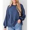 imagePRETTYGARDEN Womens Long Sleeve Tee Shirts Spring Fall Trendy Clothes Casual Loose Crewneck Ribbed Blouse Tunic TopsDark Blue