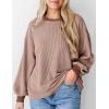 imagePRETTYGARDEN Womens Long Sleeve Tee Shirts Spring Fall Trendy Clothes Casual Loose Crewneck Ribbed Blouse Tunic TopsLight Brown