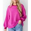 imagePRETTYGARDEN Womens Long Sleeve Tee Shirts Spring Fall Trendy Clothes Casual Loose Crewneck Ribbed Blouse Tunic TopsRose Red