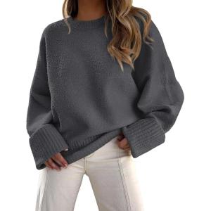 imagePRETTYGARDEN Womens Fall Oversized Sweaters Casual Crewneck Pullover Long Sleeve Fuzzy Chunky Knit Tops BlouseDark Grey