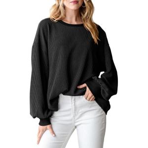 imagePRETTYGARDEN Womens Long Sleeve Tee Shirts Spring Fall Trendy Clothes Casual Loose Crewneck Ribbed Blouse Tunic TopsBlack
