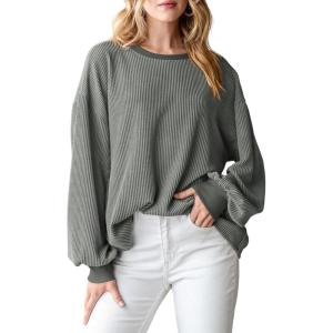 imagePRETTYGARDEN Womens Long Sleeve Tee Shirts Spring Fall Trendy Clothes Casual Loose Crewneck Ribbed Blouse Tunic TopsGrey
