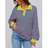 imagePRETTYGARDEN Womens Oversized Striped Sweatshirts Spring Fall Trendy Casual Long Sleeve Button Up Tops Shirt Preppy ClothesStriped Pink Green