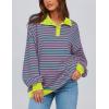 imagePRETTYGARDEN Womens Oversized Striped Sweatshirts Spring Fall Trendy Casual Long Sleeve Button Up Tops Shirt Preppy ClothesStriped Pink Green