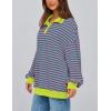 imagePRETTYGARDEN Womens Oversized Striped Sweatshirts Spring Fall Trendy Casual Long Sleeve Button Up Tops Shirt Preppy ClothesStriped Pink Green