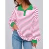 imagePRETTYGARDEN Womens Oversized Striped Sweatshirts Spring Fall Trendy Casual Long Sleeve Button Up Tops Shirt Preppy ClothesStriped Pink White