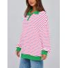 imagePRETTYGARDEN Womens Oversized Striped Sweatshirts Spring Fall Trendy Casual Long Sleeve Button Up Tops Shirt Preppy ClothesStriped Pink White
