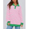 imagePRETTYGARDEN Womens Oversized Striped Sweatshirts Spring Fall Trendy Casual Long Sleeve Button Up Tops Shirt Preppy ClothesStriped Pink White