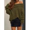 imagePRETTYGARDEN Womens Sweaters Spring Off The Shoulder Long Sleeve Top 2025 Outfits Loose Knitted Winter PulloverArmy Green