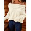 imagePRETTYGARDEN Womens Sweaters Spring Off The Shoulder Long Sleeve Top 2025 Outfits Loose Knitted Winter PulloverBeige White