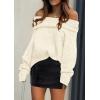 imagePRETTYGARDEN Womens Sweaters Spring Off The Shoulder Long Sleeve Top 2025 Outfits Loose Knitted Winter PulloverBeige White
