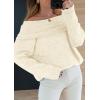 imagePRETTYGARDEN Womens Sweaters Spring Off The Shoulder Long Sleeve Top 2025 Outfits Loose Knitted Winter PulloverBeige White