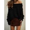 imagePRETTYGARDEN Womens Sweaters Spring Off The Shoulder Long Sleeve Top 2025 Outfits Loose Knitted Winter PulloverBlack