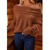imagePRETTYGARDEN Womens Sweaters Spring Off The Shoulder Long Sleeve Top 2025 Outfits Loose Knitted Winter PulloverBrick Red