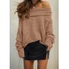 imagePRETTYGARDEN Womens Sweaters Spring Off The Shoulder Long Sleeve Top 2025 Outfits Loose Knitted Winter PulloverCamel