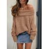 imagePRETTYGARDEN Womens Sweaters Spring Off The Shoulder Long Sleeve Top 2025 Outfits Loose Knitted Winter PulloverCamel