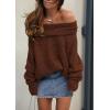 imagePRETTYGARDEN Womens Sweaters Spring Off The Shoulder Long Sleeve Top 2025 Outfits Loose Knitted Winter PulloverCoffee