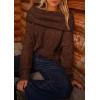 imagePRETTYGARDEN Womens Sweaters Spring Off The Shoulder Long Sleeve Top 2025 Outfits Loose Knitted Winter PulloverCoffee