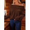 imagePRETTYGARDEN Womens Sweaters Spring Off The Shoulder Long Sleeve Top 2025 Outfits Loose Knitted Winter PulloverCoffee