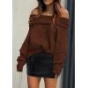 imagePRETTYGARDEN Womens Sweaters Spring Off The Shoulder Long Sleeve Top 2025 Outfits Loose Knitted Winter PulloverCoffee