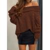 imagePRETTYGARDEN Womens Sweaters Spring Off The Shoulder Long Sleeve Top 2025 Outfits Loose Knitted Winter PulloverCoffee