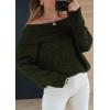 imagePRETTYGARDEN Womens Sweaters Spring Off The Shoulder Long Sleeve Top 2025 Outfits Loose Knitted Winter PulloverDark Army Green