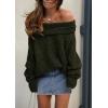 imagePRETTYGARDEN Womens Sweaters Spring Off The Shoulder Long Sleeve Top 2025 Outfits Loose Knitted Winter PulloverDark Army Green