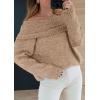 imagePRETTYGARDEN Womens Sweaters Spring Off The Shoulder Long Sleeve Top 2025 Outfits Loose Knitted Winter PulloverKhaki