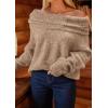 imagePRETTYGARDEN Womens Sweaters Spring Off The Shoulder Long Sleeve Top 2025 Outfits Loose Knitted Winter PulloverKhaki