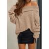 imagePRETTYGARDEN Womens Sweaters Spring Off The Shoulder Long Sleeve Top 2025 Outfits Loose Knitted Winter PulloverKhaki